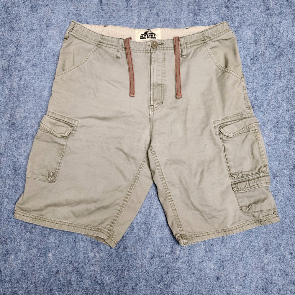 Old Mill Baggy Cargo Shorts Cotton Size 34 Mens Olive Green Summer Outdoor